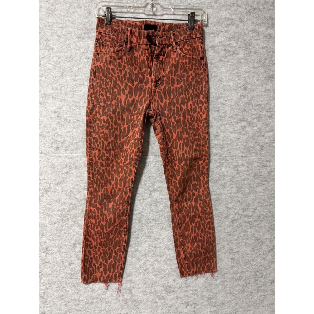 Mother The Looker Ankle Fray Leopard Print Skinny Jeans Brown‎ Size 24 1411-713